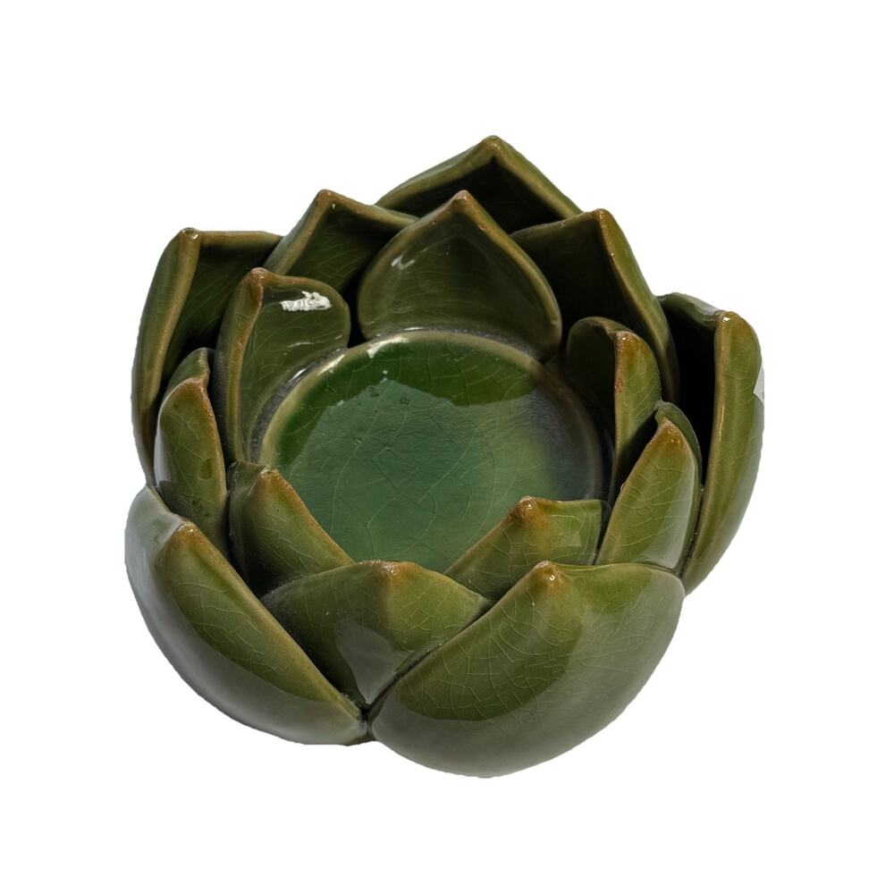 Vintage Arhaus Art Pottery Green Lotus Artichoke Centerpiece Candle Holder Decor - Picture 4 of 6